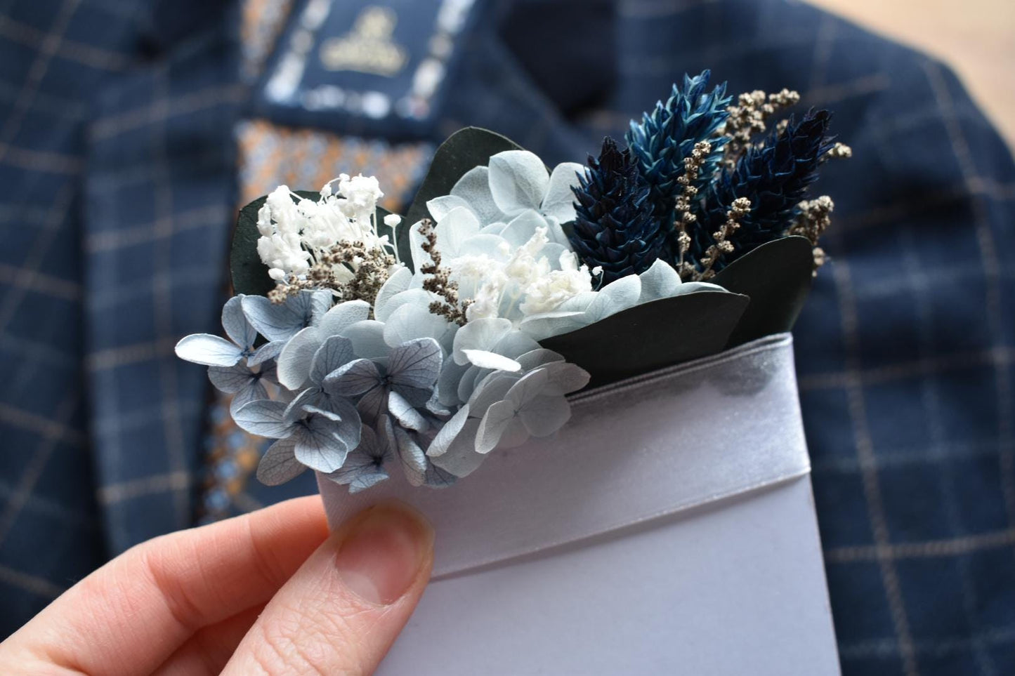 Blue pocket boutonniere