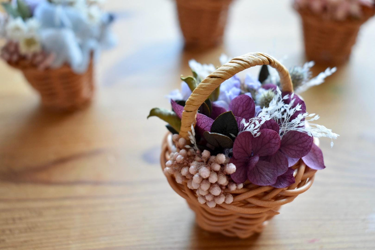 Tiny preserved and dried flower basket, mother's day gift