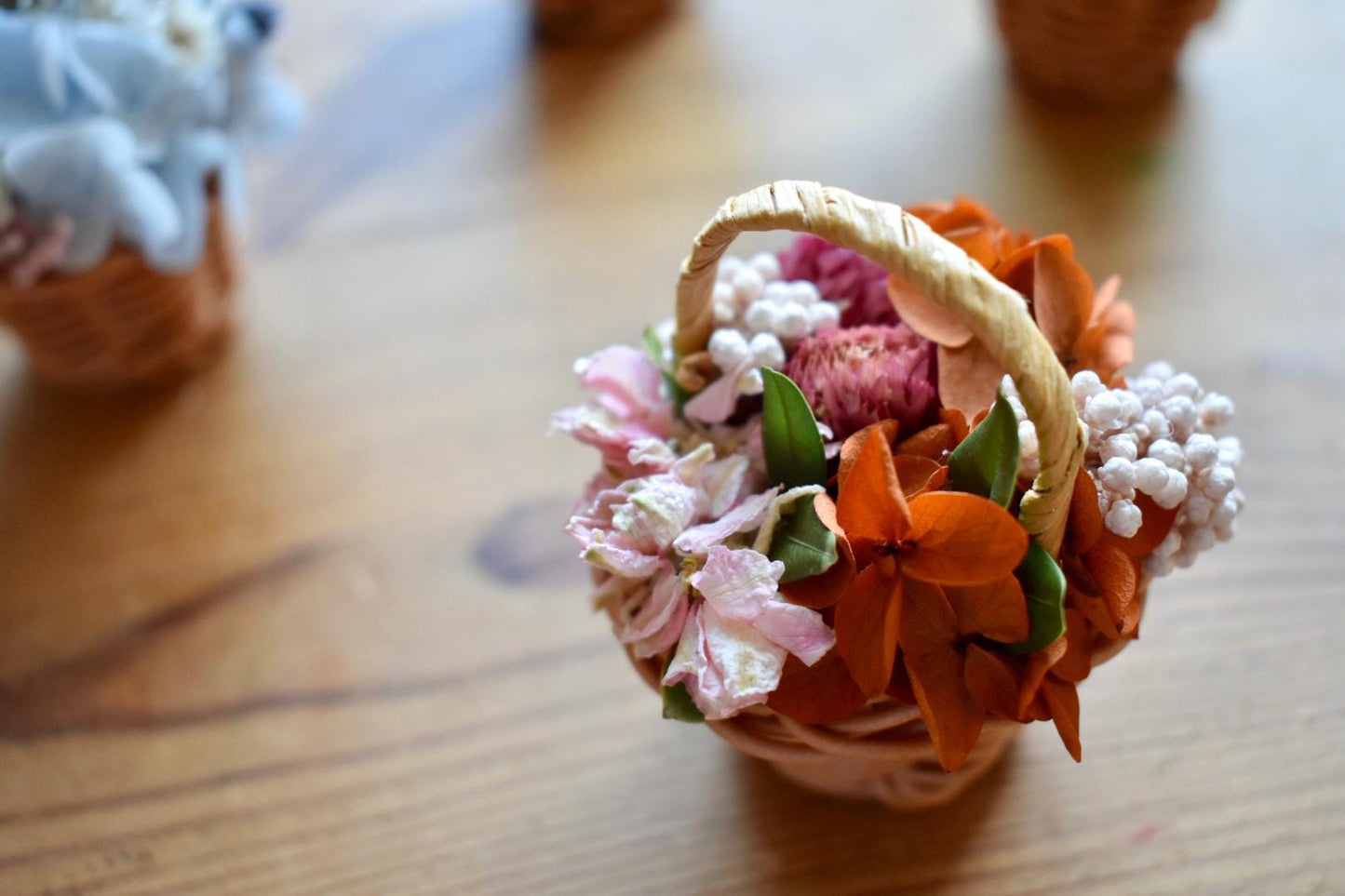 Tiny preserved and dried flower basket, mother's day gift