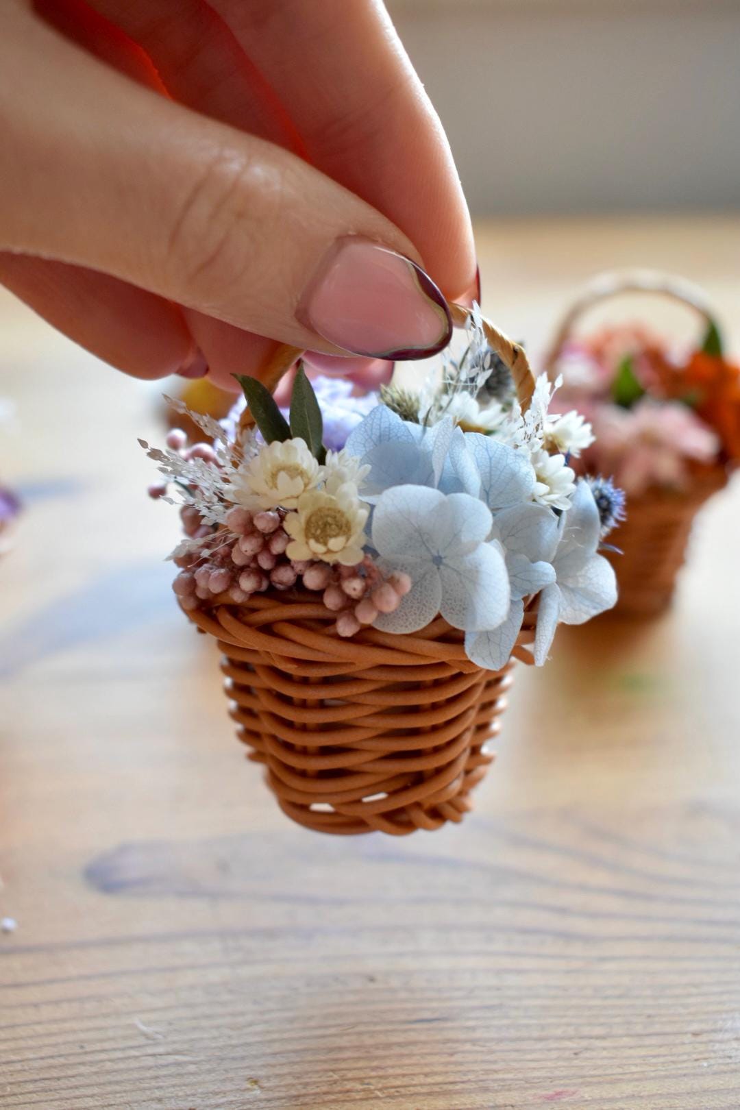 Tiny preserved and dried flower basket, mother's day gift