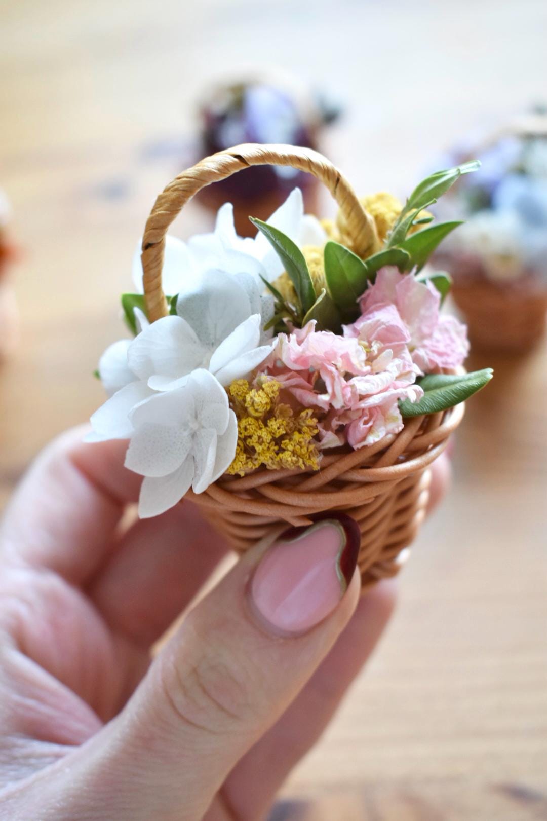 Tiny preserved and dried flower basket, mother's day gift