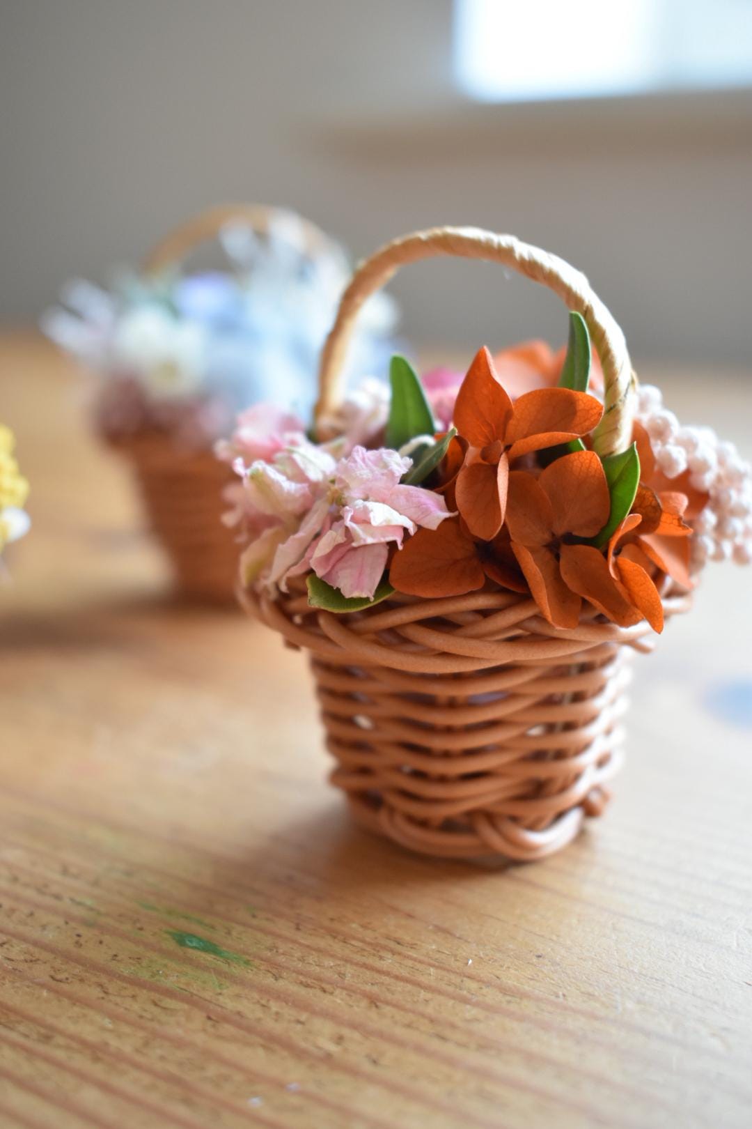 Tiny preserved and dried flower basket, mother's day gift