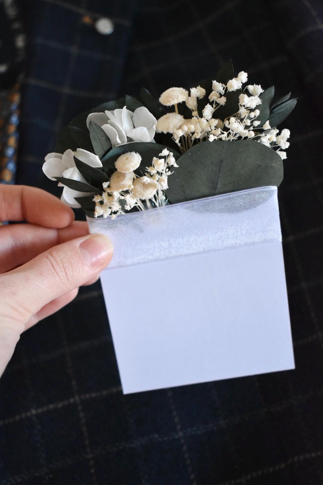 White hydrangea and eucalyptus pocket boutonniere