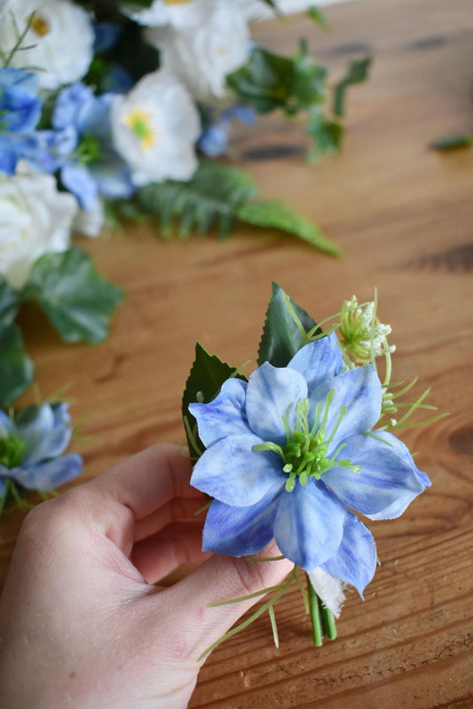 Blue nigella button hole