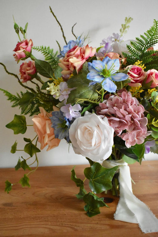 Whimsical woodland garden wedding bouquet
