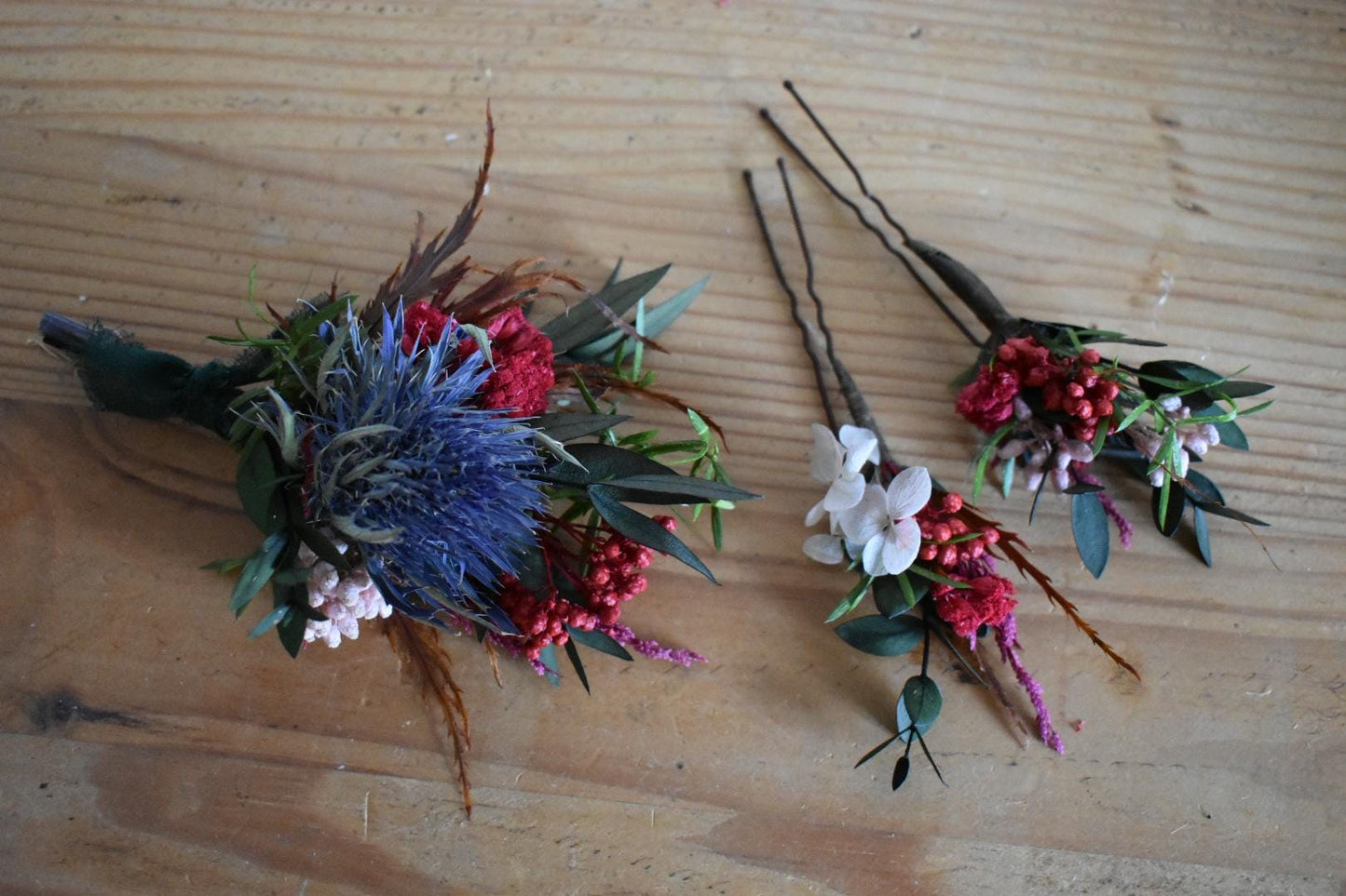 Large colourful winter boutonniere