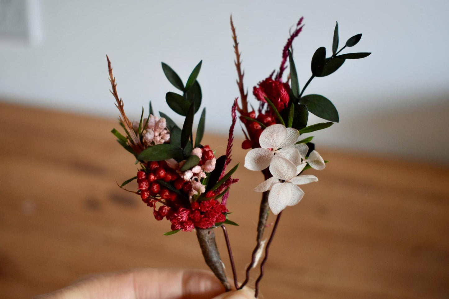 Colourful winter folaige hair pins