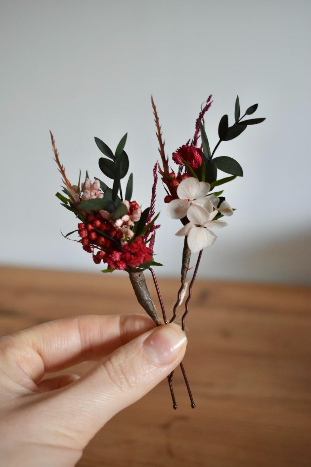 Colourful winter folaige hair pins