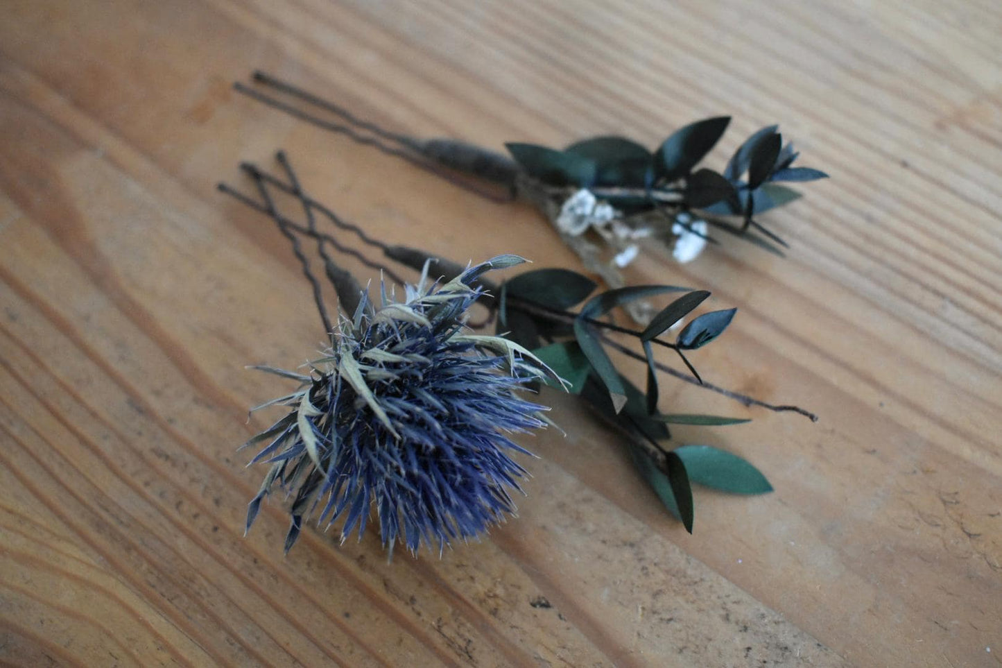 Thistle and foliage hair pins