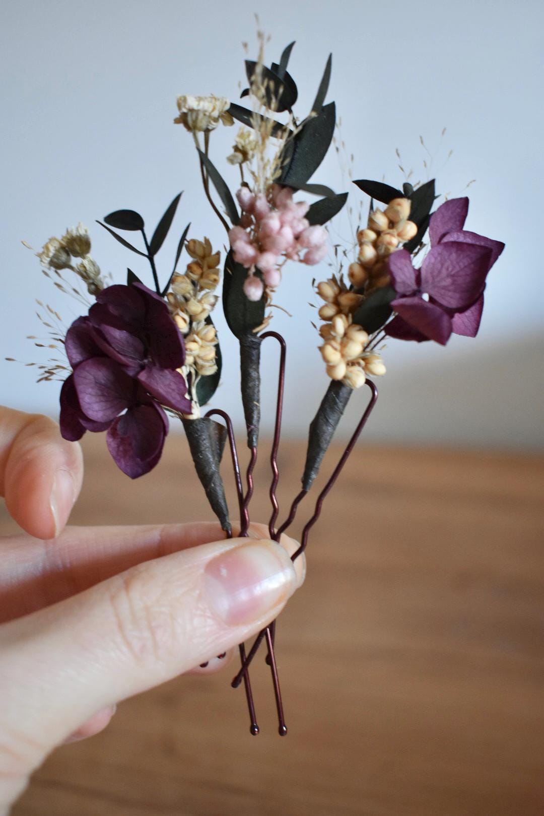 Deep purplefoliage hair pins