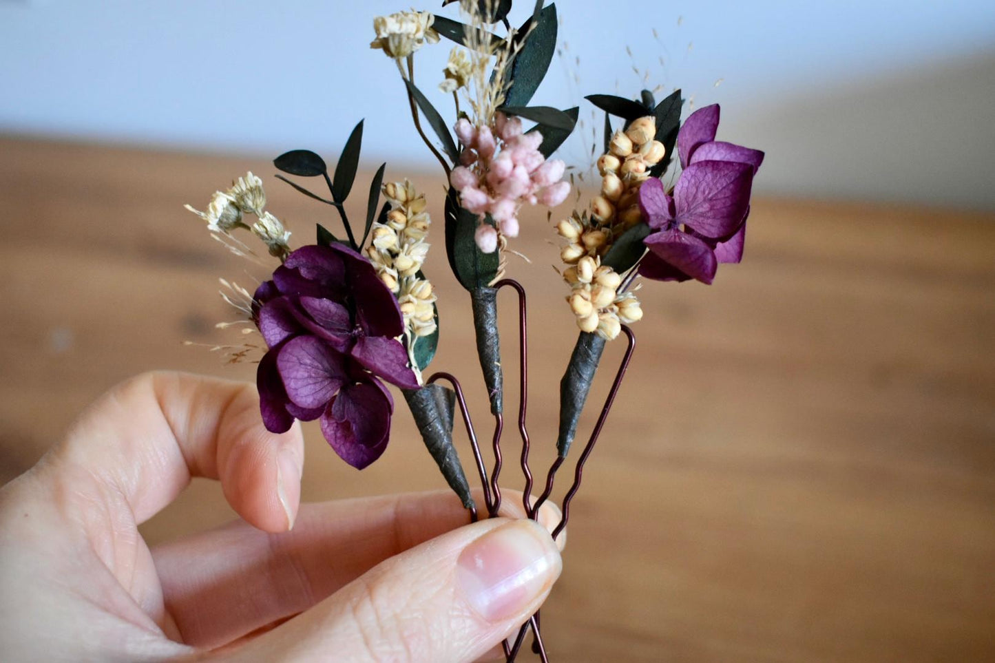 Deep purplefoliage hair pins