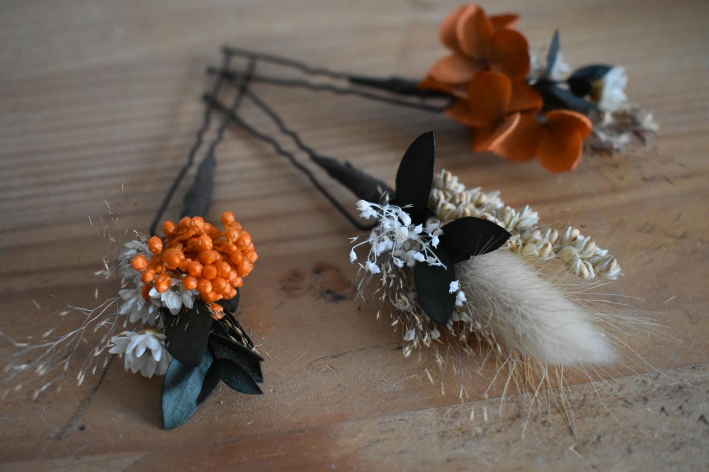 Orange flower hair pins