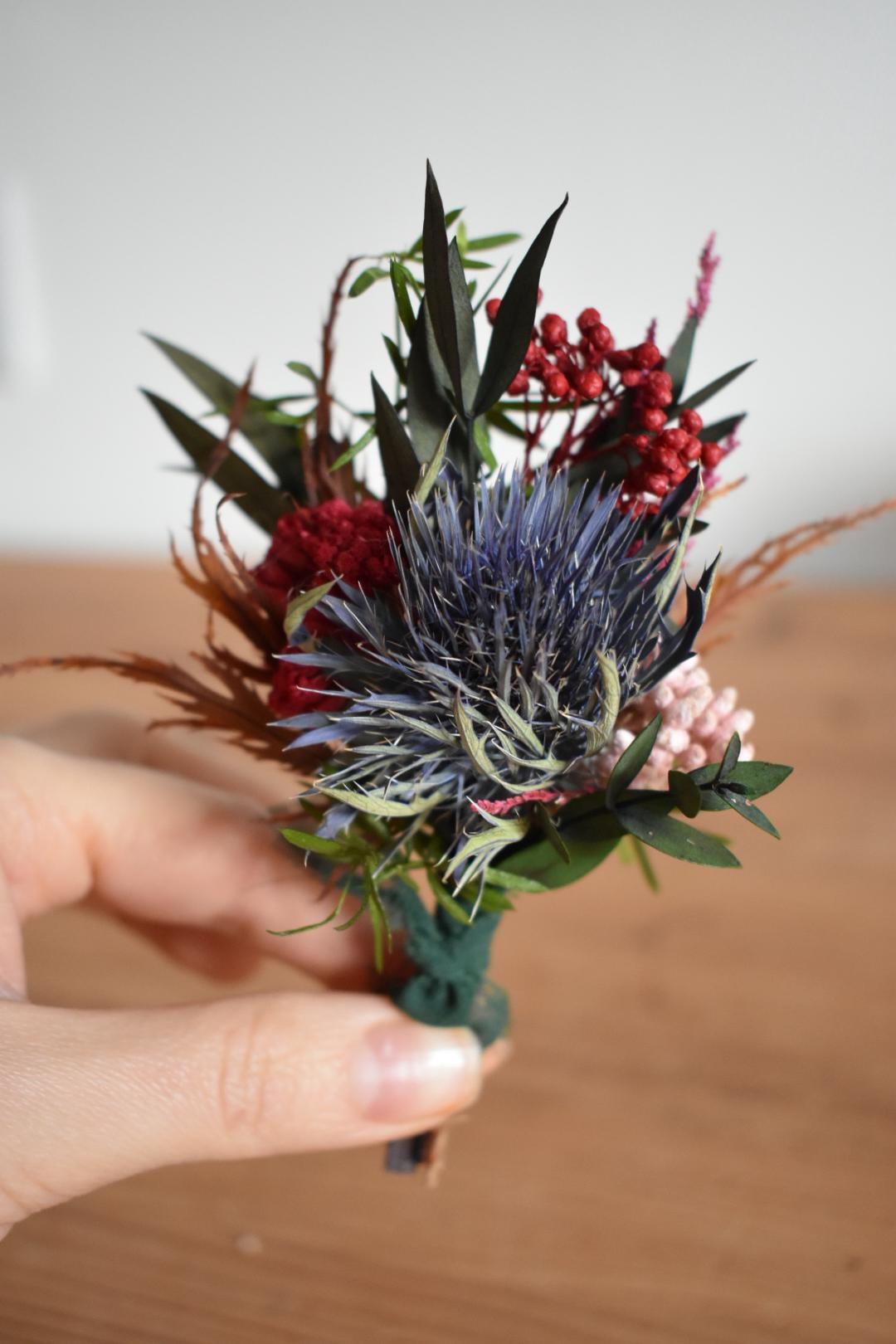 Large colourful winter boutonniere