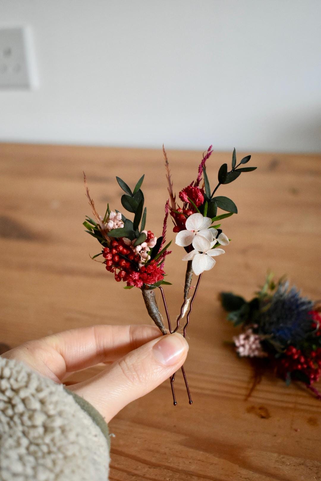 Colourful winter folaige hair pins