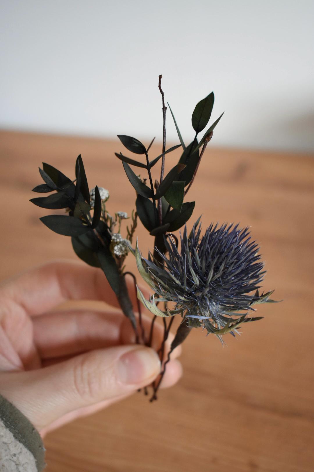 Thistle and foliage hair pins