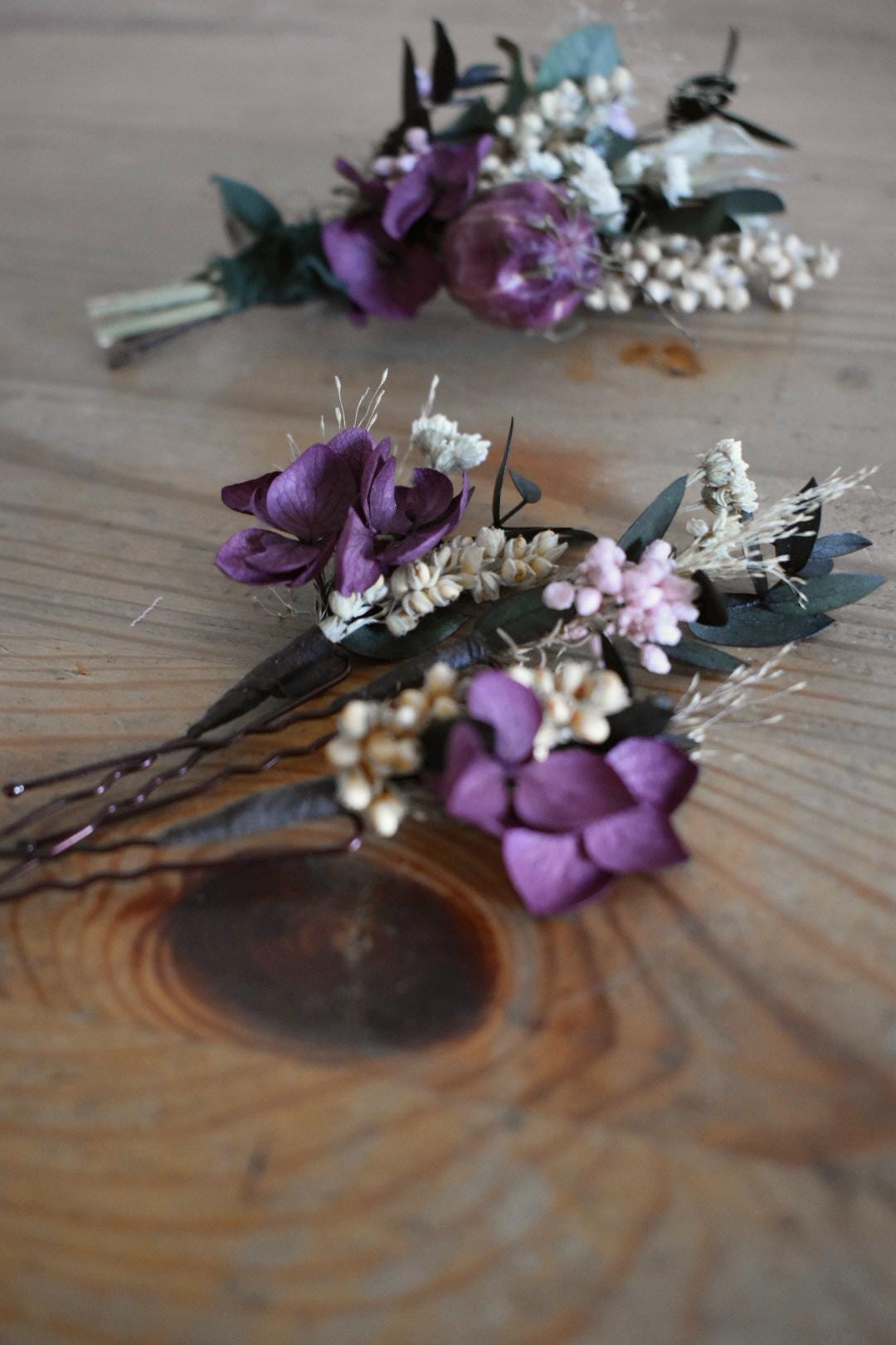 Deep purplefoliage hair pins