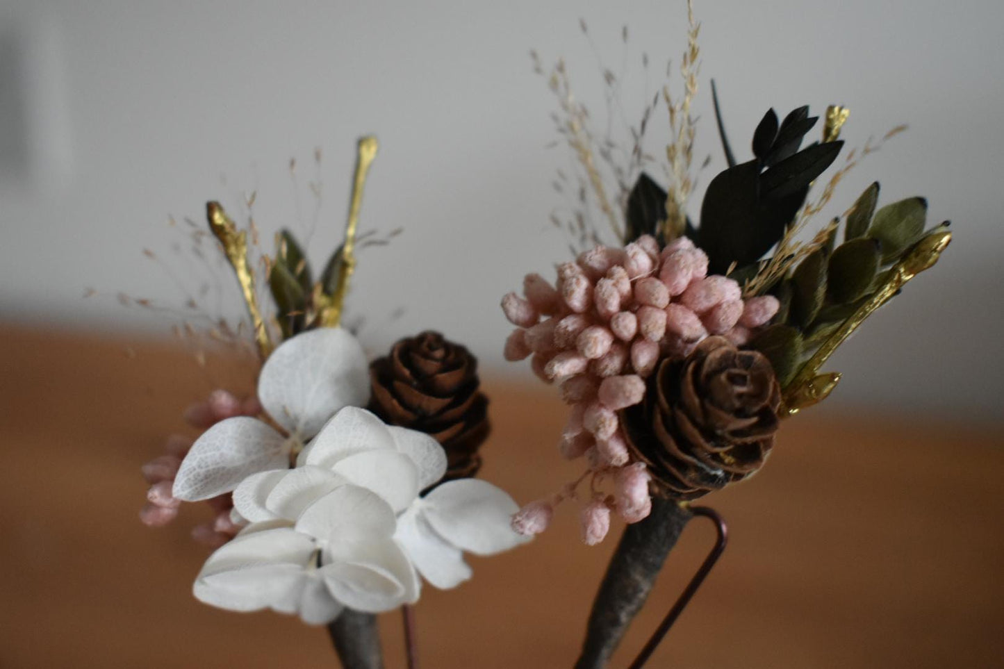 Pink and gold winter hair pins