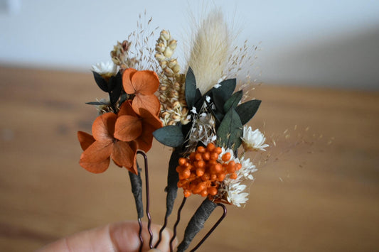 Orange flower hair pins