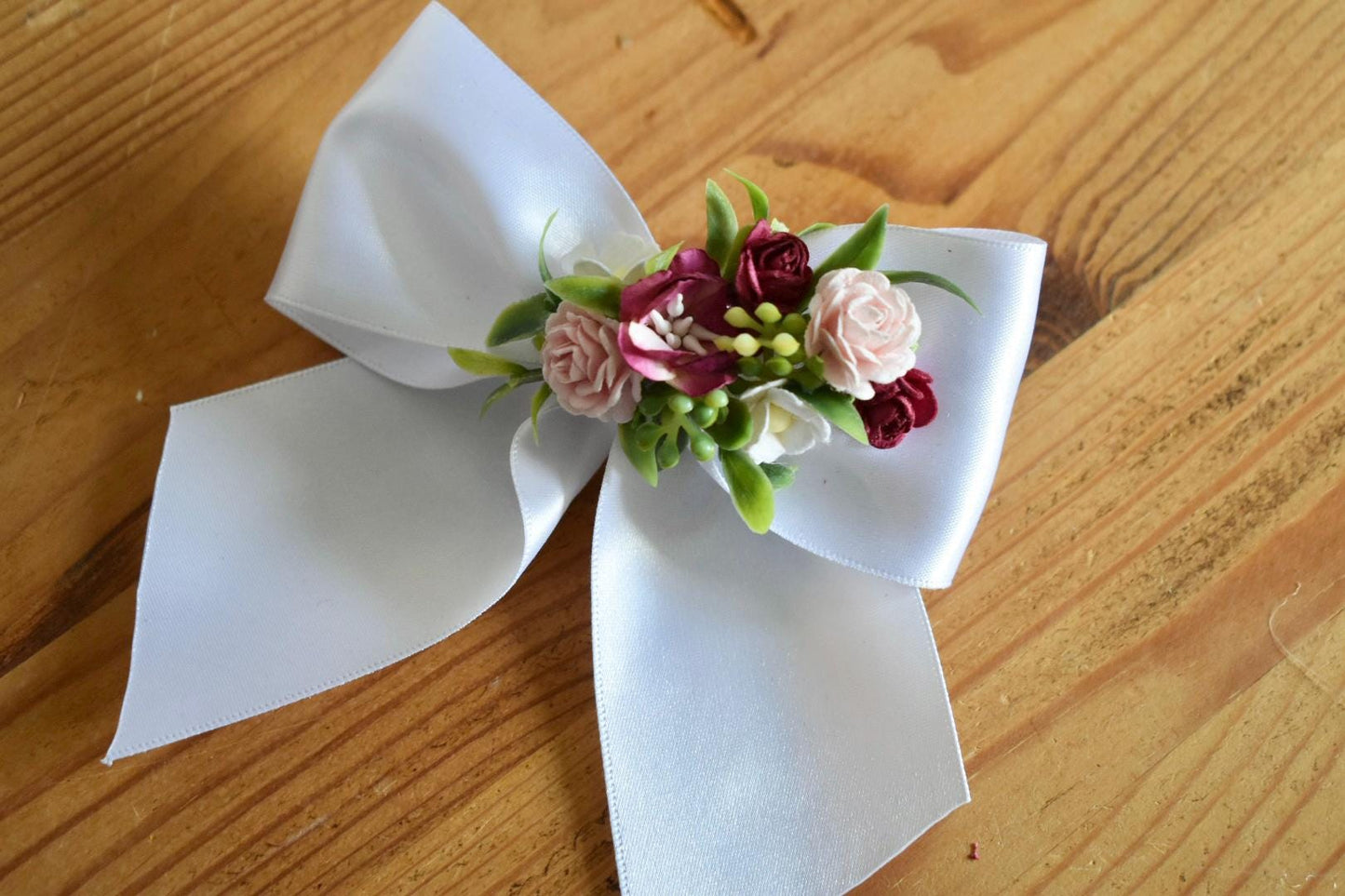 Pink floral bow hair clip