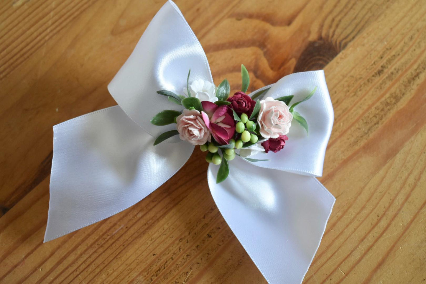 Pink floral bow pet accessory