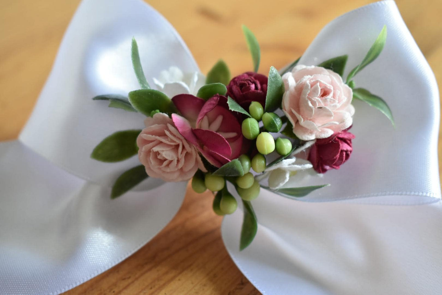 Pink floral bow pet accessory