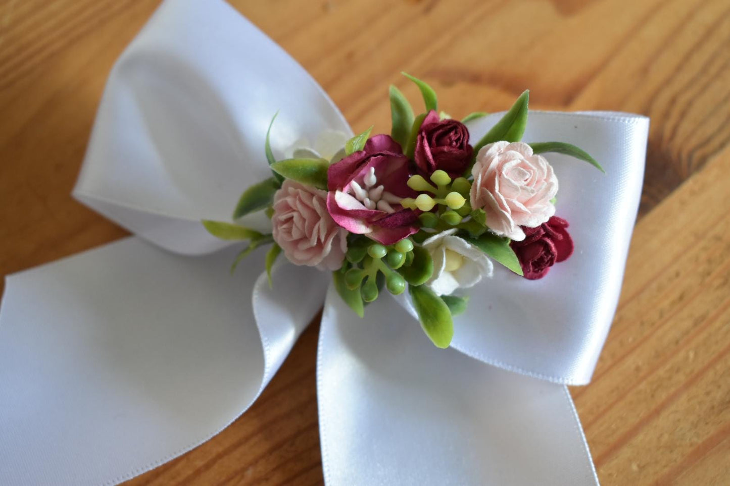 Pink floral bow hair clip