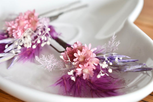 Pink and purple hair pins