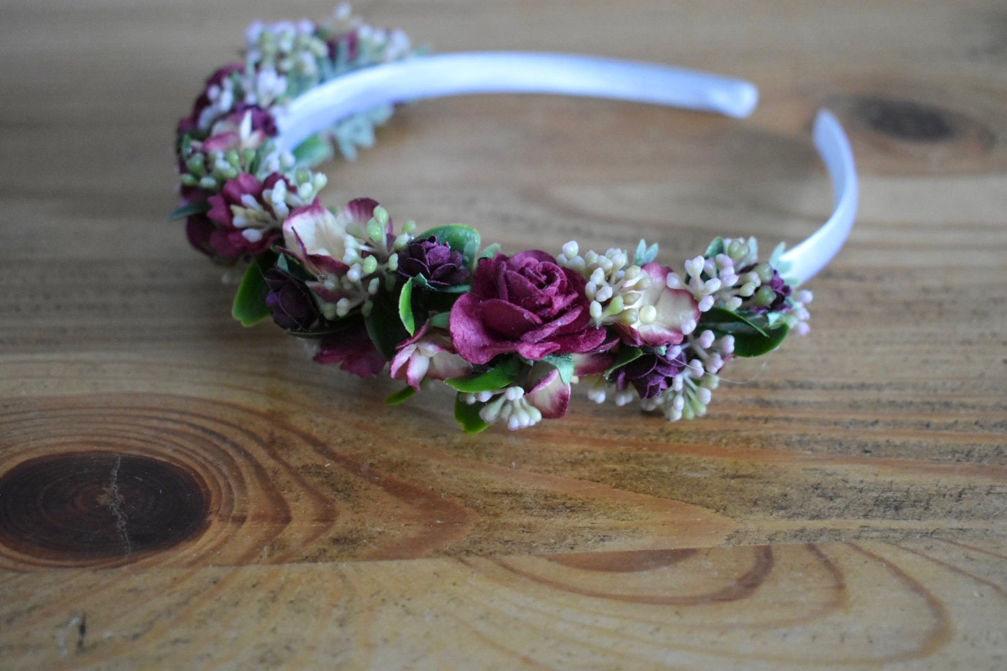 Burgundy floral headband