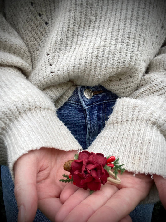 Winter flower hair tie, floral hair accessories