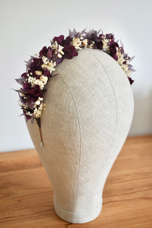 Hydrangea and ruscus headband