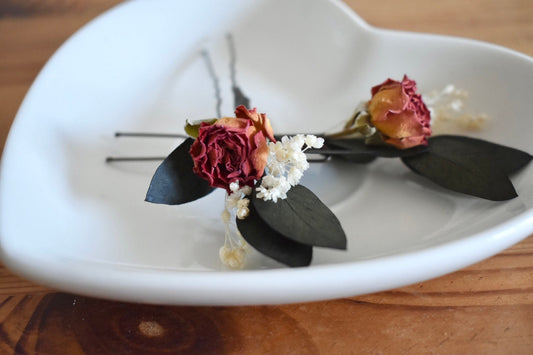 Rose and eucalyptus hair pins