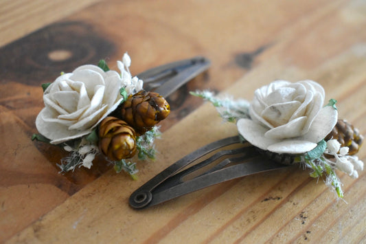 Winter flower hair clips
