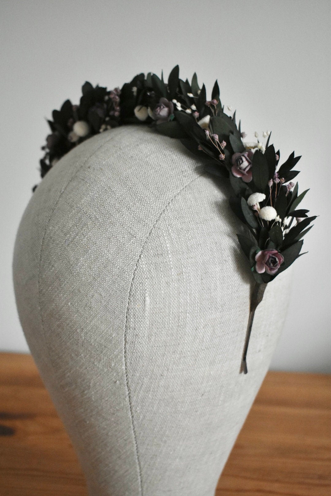 Purple rose and eucalyptus headband