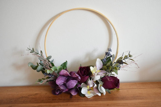 Hydrangea and rose floral hoop
