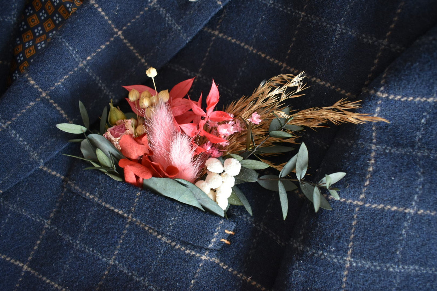 Pink and red pocket boutonniere