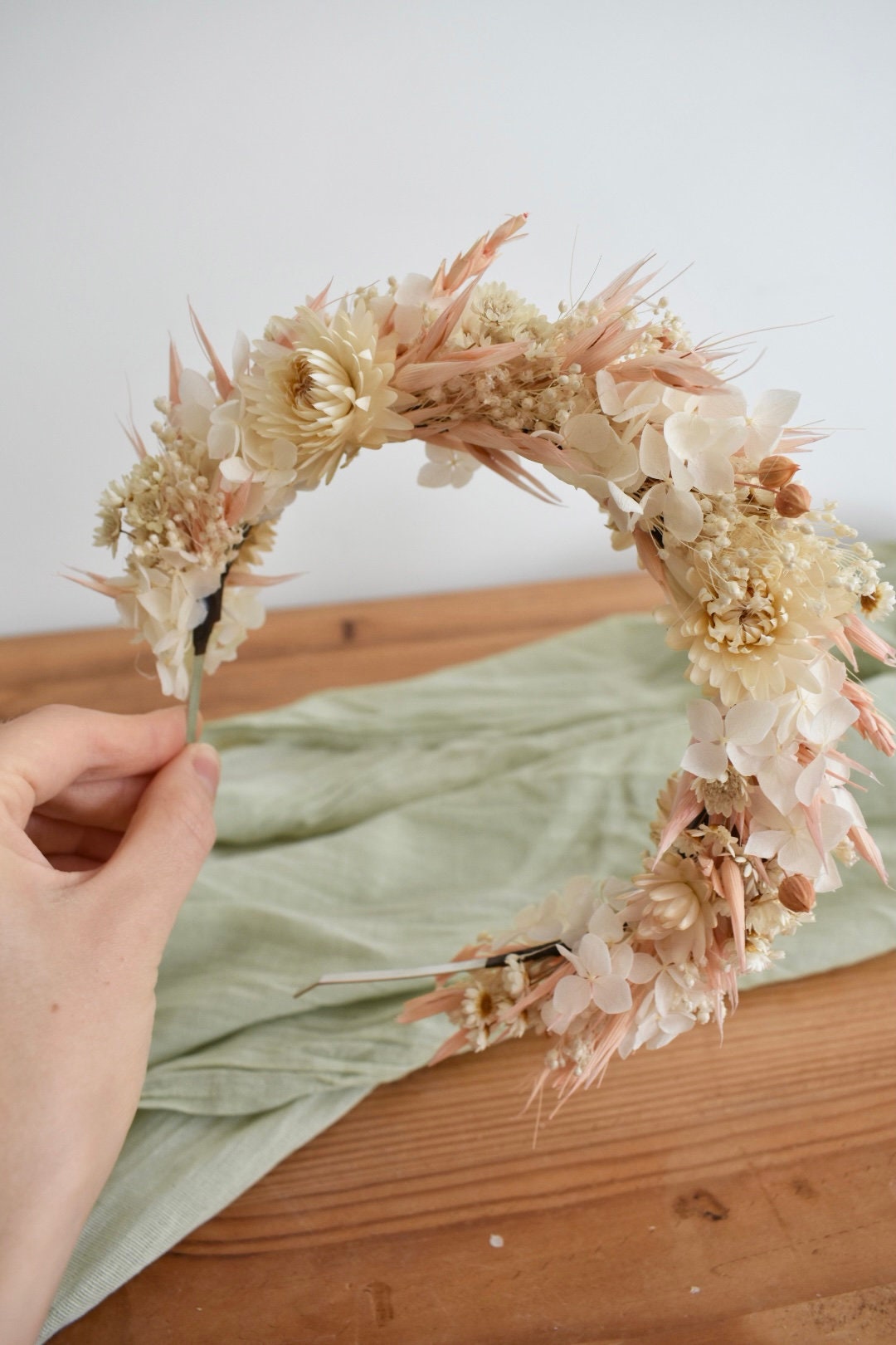 Peach dried flower headband