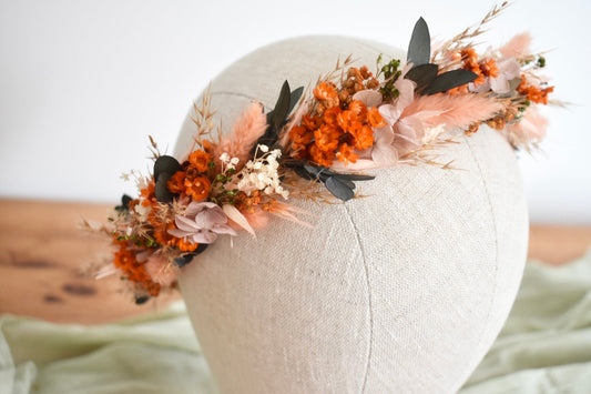 Nude and orange floral crown