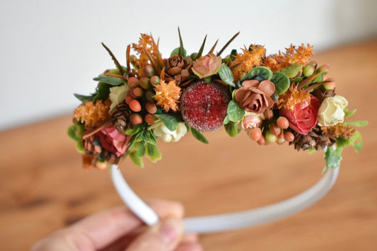 Autumn flower and foliage headband