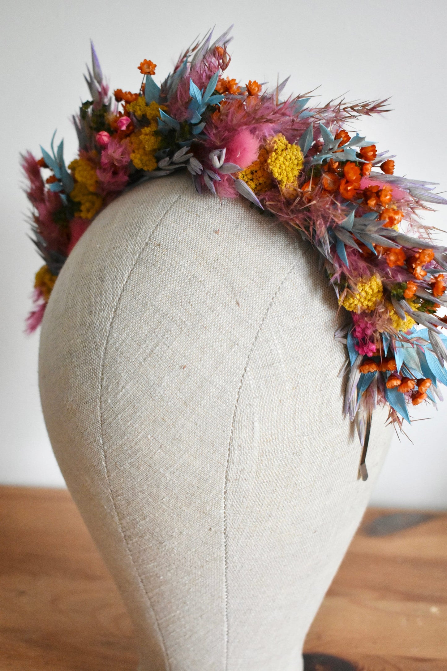 Colourful dried flower headband