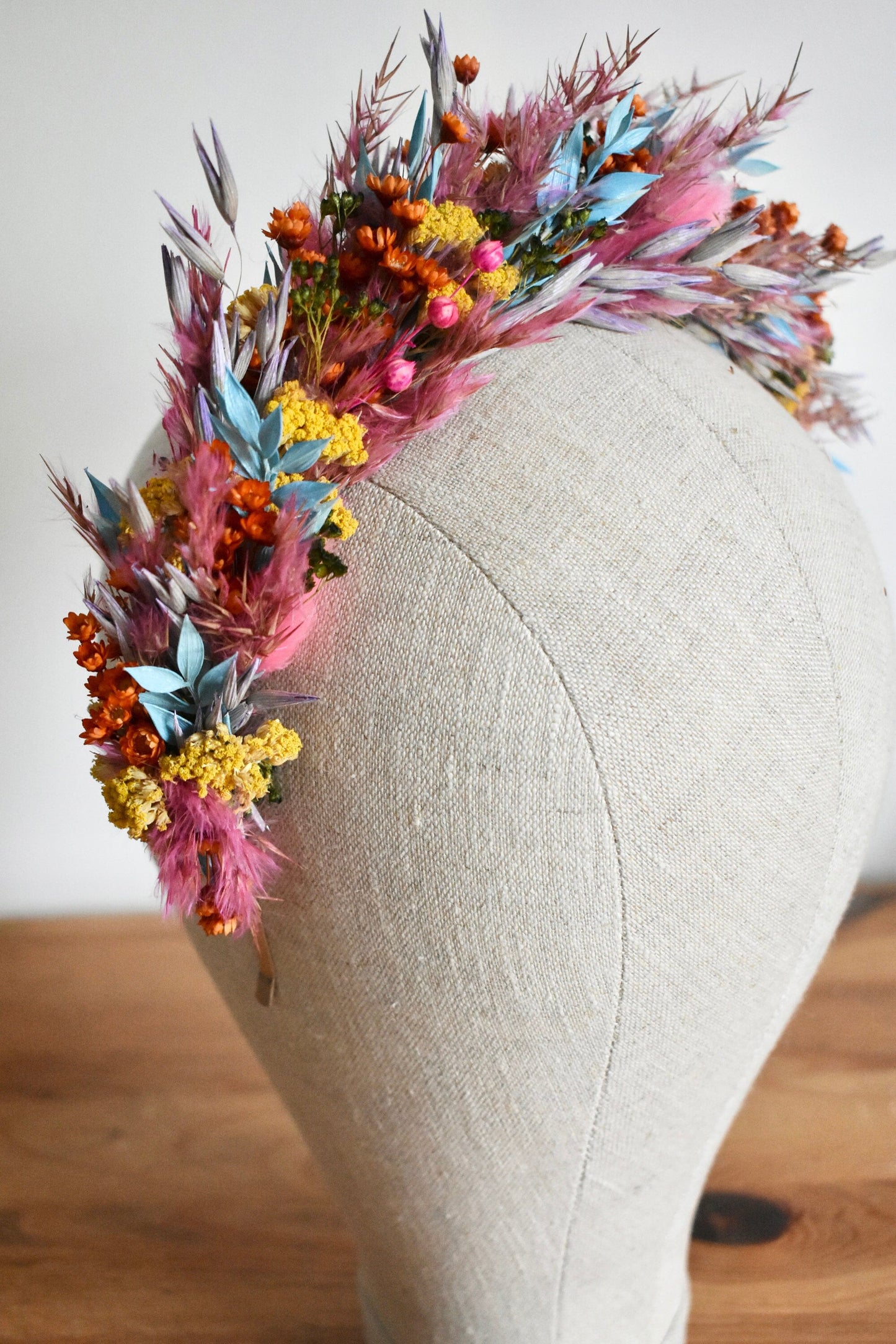 Colourful dried flower headband