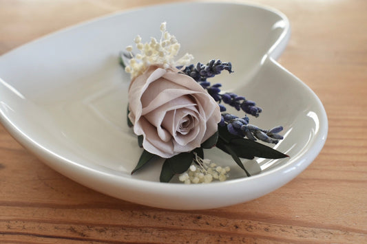 Lavender and rose boutonniere