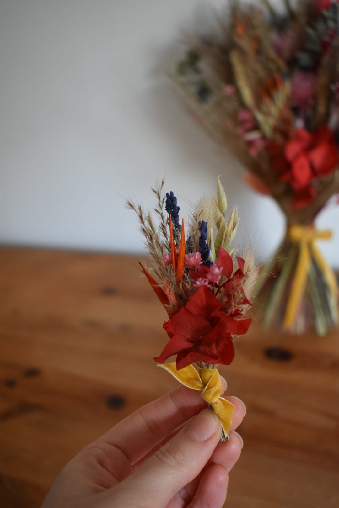 Colourful dried flower boutonniere